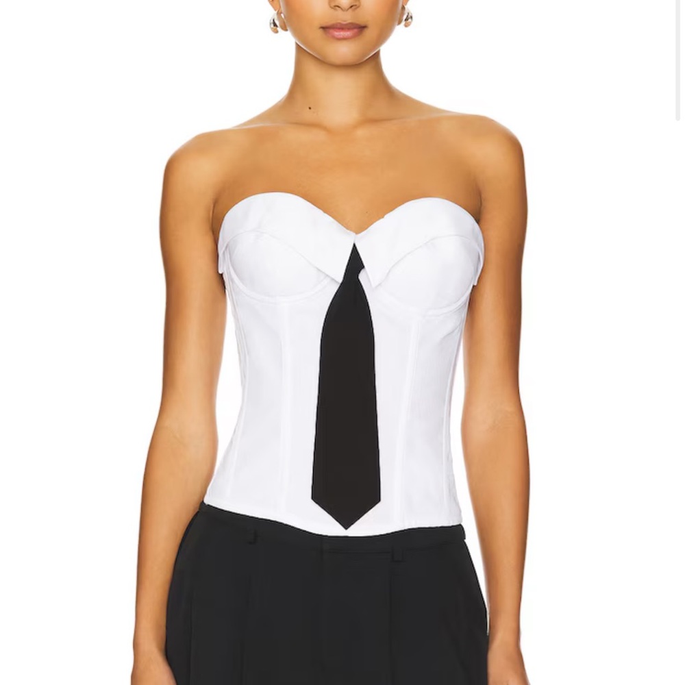 Danielle Guizio Chrys Pinstripe Corset in White & Black
